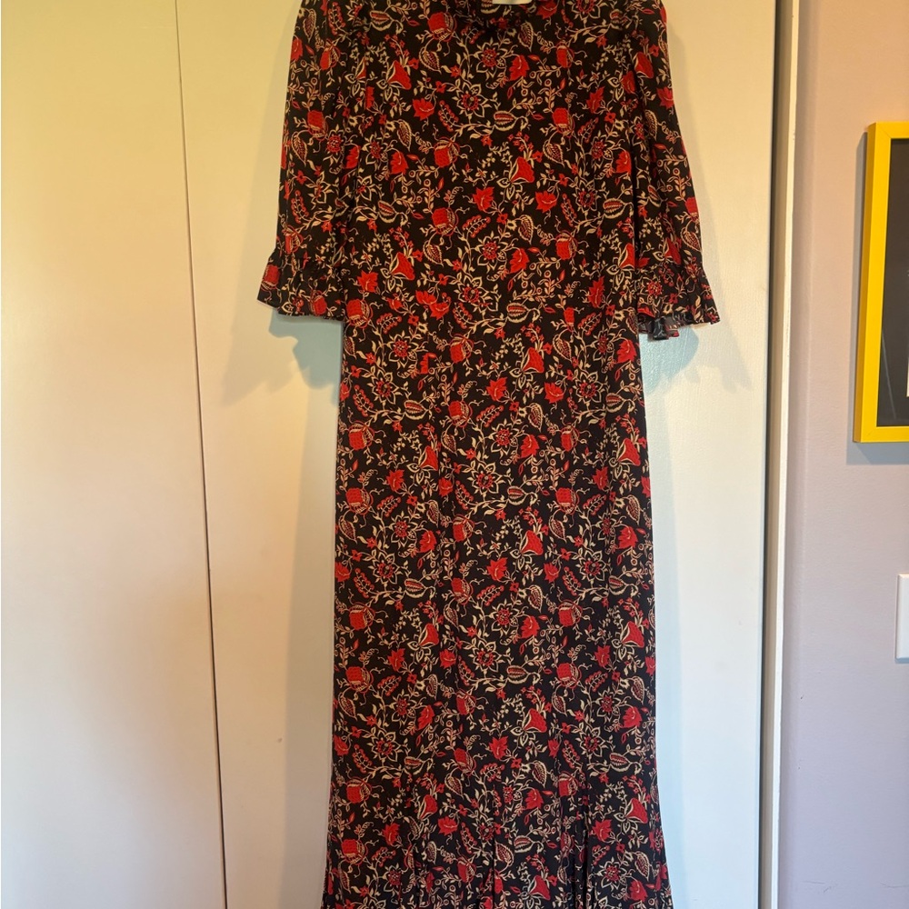 RHODE Black and Red Floral Long Sleeve Dress